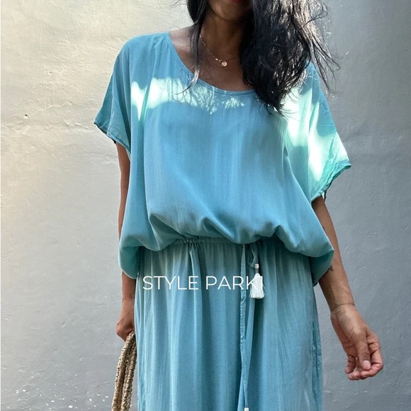 STYLE PARK MAXI KAFTAN DRESS - BNWT - ONE SIZE - BLUE DAISY/CREAM OMBRE - Picture 7 of 11